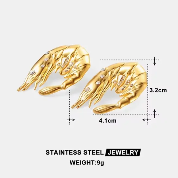 Gold Shrimp Earrings with Silver Accents - Picture 6 of 6